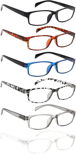 JOSCHOO Gafas de lectura para computadora para mujeres y hombres, paquete de 6 lectores de bisagra de resorte con bloqueo de luz azul Mezcla de