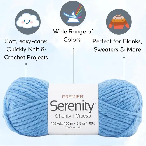 Miniatura 2 de Premier Yarns Serenity - Hilo grueso sólido azul cielo 700-46 (6 madejas - mismo lote de tinte) Hilo acrílico grueso y voluminoso #5 para crochet