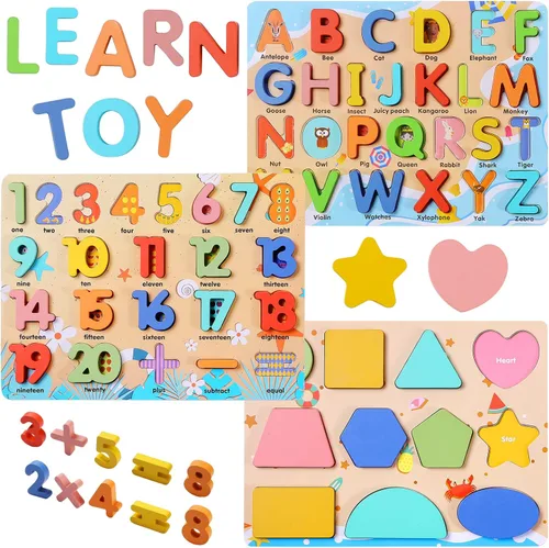Rompecabezas de madera para niños pequeños, Voamuw rompecabezas educativos de números, letras y formas para niños en edad preescolar de 3 a 6 años
