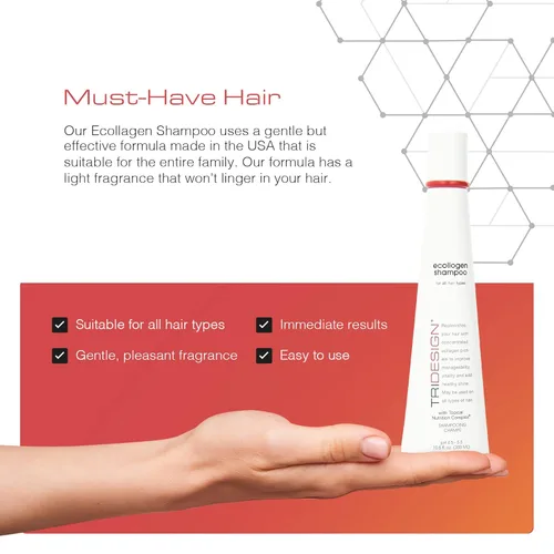 Miniatura 4 de TRIDESIGN Ecollogen Champú hidratante – Cuidado del cabello hidratante y voluminizador para cabello natural, unisex, fórmula espesante – Limpiador