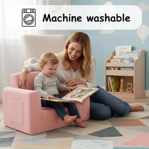 Miniatura 7 de Tiita Sillón Sofá para Niños, Sillas Sofá Cómodas Plegables para Niños Pequeños, Sofás de Felpa 2 en 1 Desplegables para Niños, Silla con Rosa