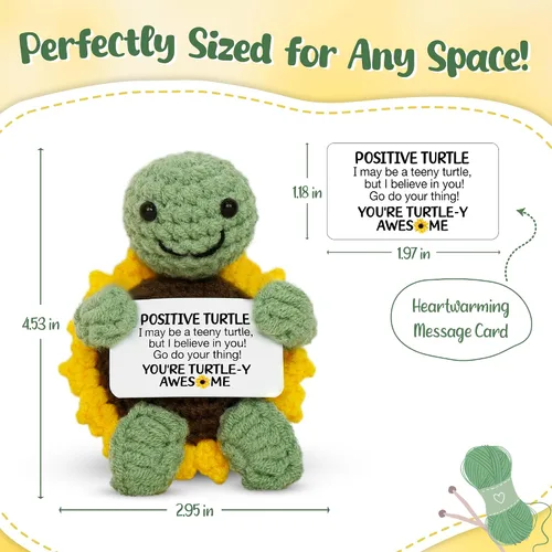 Miniatura 3 de OASSIE Regalos de tortugas para mujeres, mini animales de ganchillo de tortuga positiva hechos a mano, regalos de cumpleaños, relajación, Tortuga