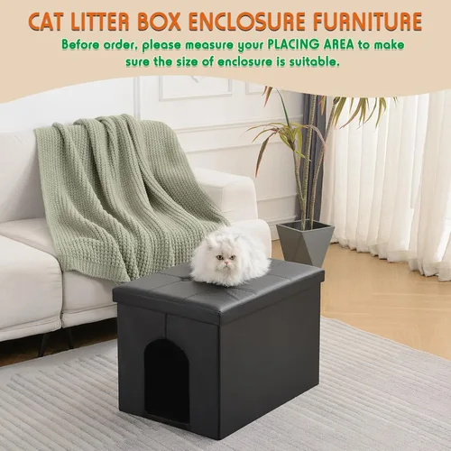 Miniatura 4 de MEEXPAWS Caja de arena para gatos, mueble oculto, banco de baño para gatos, grande de 25.6 x 17.7 x 17.7 pulgadas, a prueba de perros, impermeable