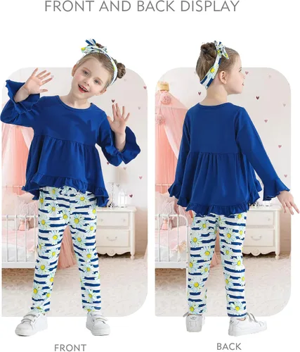 Miniatura 163 de Kucnuzki Conjunto de ropa para bebé niña pequeña, camisa de manga con volantes, pantalón floral, ropa de otoño e invierno para niña