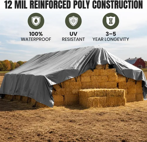 Miniatura 7 de Tarps Now Lona de heno impermeable resistente de 25 x 33 pies Cubierta de lona de polietileno multiusos de 12 mil Ojales de latón #2