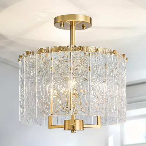 Miniatura 12 de LumFurn Lámpara de techo de cristal K9 de lujo de 3 luces para sala de estar, vestíbulo, dormitorio, lámpara semiempotrada cerca del techo, pantalla