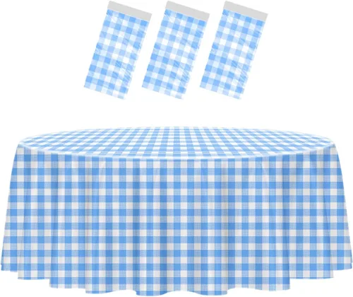 Miniatura 69 de HEIPINIUYE - Paquete de 2 manteles redondos de 84 pulgadas de plástico beige, manteles de mesa impermeables desechables para redondas, ideales