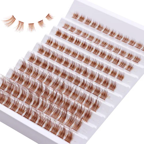 Extensiones de pestañas postizas en racimo de color marrón, 140 unidades, aspecto natural, rizo D, pestañas de ojo de gato, extensiones de pestañas