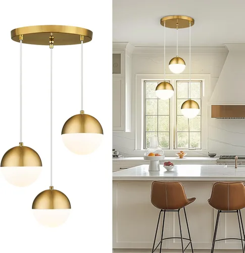 Miniatura 32 de LMS Luces colgantes negras de 8 pulgadas para isla de cocina, lámpara colgante moderna de globo con vidrio esmerilado, lámpara colgante Negro