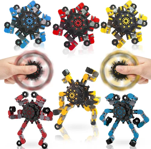 Miniatura 5 de Fidget Spinners transformables, 18 piezas de juguetes sensoriales divertidos para adultos, cadena deformable DIY robot spinner, juguete giroscopio