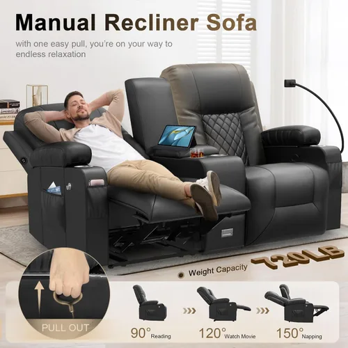 Miniatura 6 de YONISEE Sofá reclinable grande de dos plazas, sofá reclinable con consola de almacenamiento, silla reclinable con puertos USB, 2 soportes