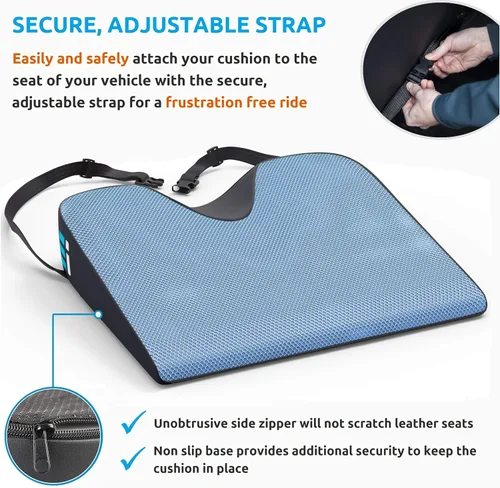 Miniatura 6 de Cojín de espuma viscoelástica para asiento de automóvil para conducir, cojín ergonómico de cuña para dolor de espalda, alivio de la ciática