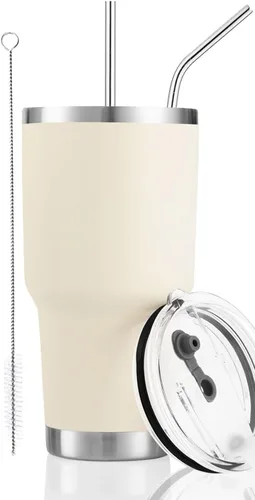 Miniatura 15 de D·S Vaso de 30 onzas con purpurina verde de Navidad con gradiente de acero inoxidable de doble pared aislada al vacío con popote y tapa, cepillo