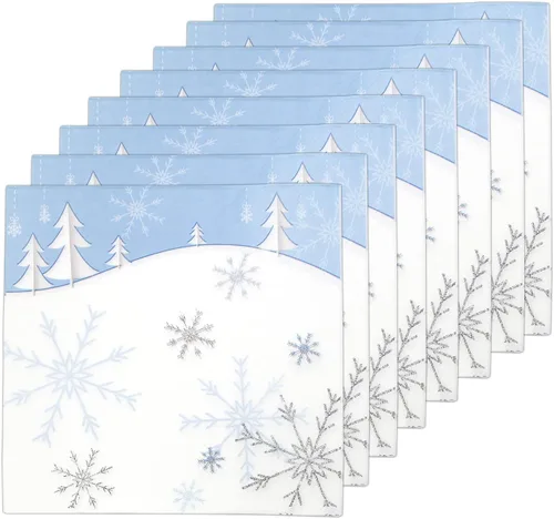 Miniatura 2 de Servilletas de Copo de Nieve, Servilletas Desechables de Papel para Almuerzo Navideño Decoraciones de Fiesta Temática de Nieve Azul, Servilleta