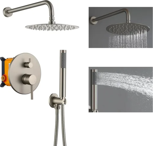 Sistema de ducha de alta presión con cabezal de ducha de lluvia redondo de 10 pulgadas y montaje en pared de mano, juego combinado de grifo de ducha