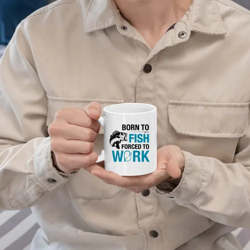 Miniatura 6 de Taza de pescador con texto en inglés "Born To Fish Forced To Work", regalos de pesca para marido, papá, abuelo, novio, café, tazas de cerámica, 11