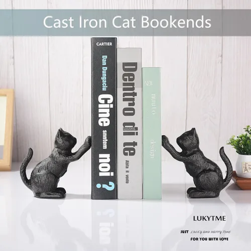 Miniatura 4 de Sujetalibros decorativos para estantes, de hierro fundido resistente para libros pesados, sujetalibros únicos y bonitos para decoración de hogar