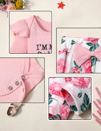 Miniatura 6 de KANGKANG Ropa de bebé recién nacida Hi I'm New Here, traje para recién nacido, mameluco para bebé, pantalones florales, lindos trajes de bebé niña