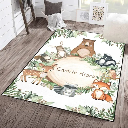 Miniatura 12 de Woodland Bear Fox Deer - Alfombra personalizada de fibra de poliéster antideslizante para decoración del hogar, alfombra personalizada