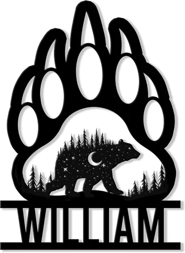Miniatura 15 de Letrero personalizado de metal con diseño de oso, cartel colgante de oso para porche al aire libre, valla de pared con nombre personalizado, patio