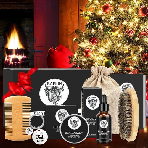 Miniatura 6 de Regalos para papá – Kit de barba con aceite de barba, bálsamo, cepillo, peine y llavero adicional, juego de cuidado personal para hombres y recuerdo
