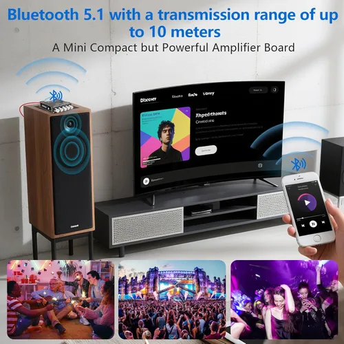Miniatura 4 de Romicta Placa de amplificador Bluetooth 5.0 de 2.1 canales, subwoofer de alta fidelidad de 200 W, amplificador de audio con frecuencia agudos
