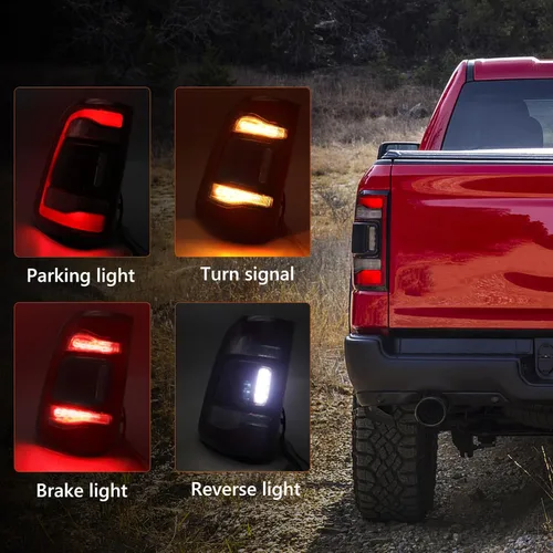 Miniatura 2 de FIONE: Para Dodge Ram 1500 Conjunto de luz trasera sin punto ciego 2019-2022 tipo LED y lente roja cromada interior izquierda lado del conductor luz