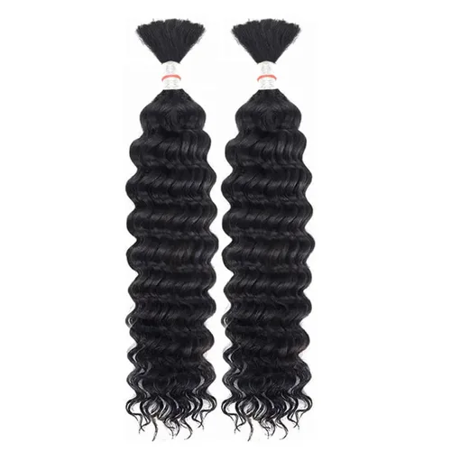 Miniatura 7 de Cabello humano para trenzar, ondulado profundo, cabello humano a granel para trenzar, sin trama, cabello humano húmedo y ondulado, extensiones