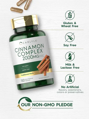 Miniatura 5 de Carlyle Complejo de canela de Ceilán con gimnema y morera 150 cápsulas Suplemento sin OMG, sin gluten