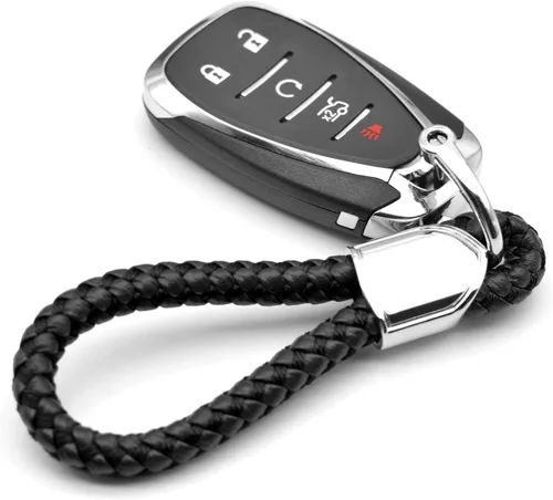 Miniatura 2 de Llaveros de cuero para llavero de automóvil, soporte de metal resistente con anillo en D para hombres y mujeres, 1 paquete, negro, largo
