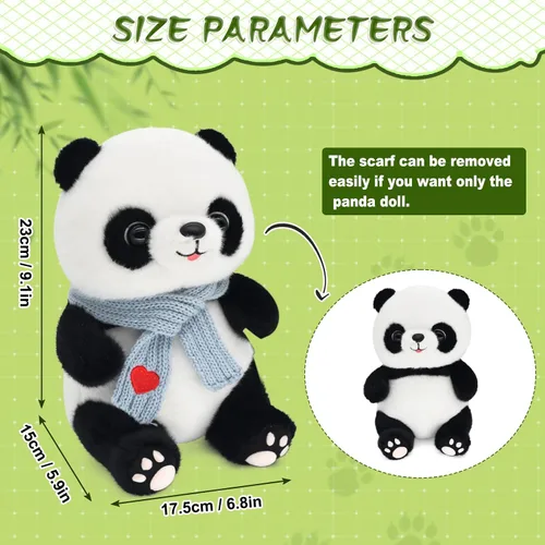 Miniatura 3 de Muñecas de panda de 9.8 pulgadas con bufanda de corazón de amor, juguetes de peluche suaves de animales de peluche, regalos de cumpleaños para Azul