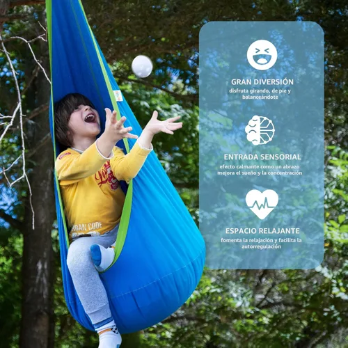 Miniatura 4 de Hamaca tipo cápsula OUTREE 100% de algodón para niños. Para uso interior y exterior, Azul