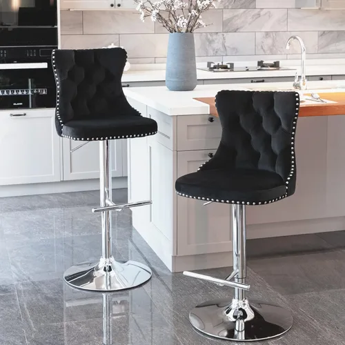 Miniatura 11 de Taburete de bar giratorio con respaldo copetudo, taburetes de bar ajustables en altura de mostrador, ribete de cabeza de clavo, silla de bar Beige +