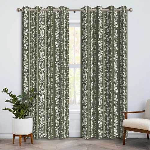 Miniatura 21 de Cortinas opacas florales bohemias azules para dormitorio, cortinas opacas botánicas de mediados de siglo de 63 pulgadas de largo, 2 paneles