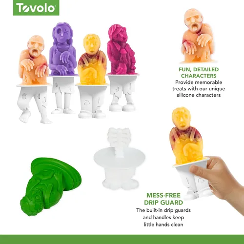 Miniatura 7 de Tovolo Zombie Ice Pop - Juego de moldes de 4 moldes de silicona para paletas de Halloween con palos de esqueleto, aptos para lavavajillas, moldes