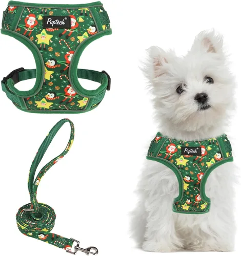 Miniatura 17 de PUPTECK Juego de arnés y correa para perro pequeño, arnés ajustable sin tirones para cachorro, chaleco de malla suave reflectante para mascotas