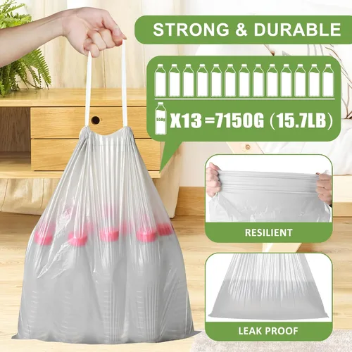 Miniatura 4 de Bolsas de basura pequeñas de 132 unidades, cordón de 4 galones, bolsas de basura blancas para baño, bolsas de basura sin desgarros, forros