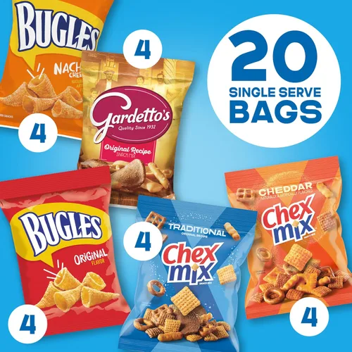 Miniatura 3 de Paquete variado de bocadillos Classic Mix, Bugles Original y queso Nacho, receta original de Gardetto's, Chex Mix Traditional y Cheddar, 20
