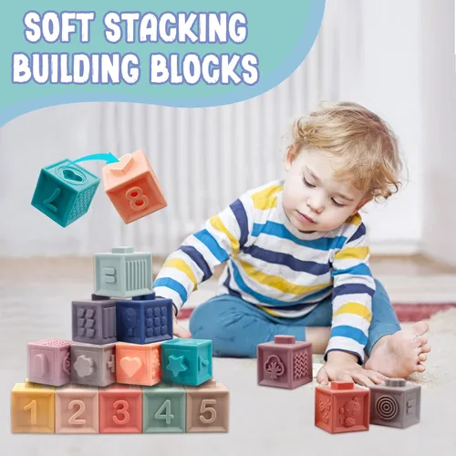 Miniatura 4 de Montessori Juguetes para bebés de 6 a 12 meses, juego de bloques suaves para bebés, bloques de construcción apilables 3 en 1, juguetes de dentición