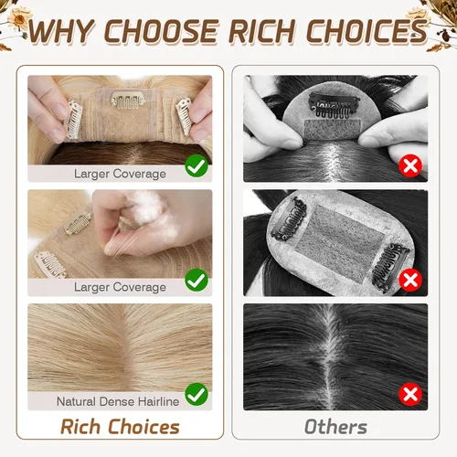 Miniatura 87 de Rich Choices Pelucas con topper de cabello para mujeres, cabello humano real 100% Remy, sin flequillo, para mujeres con adelgazamiento en la parte