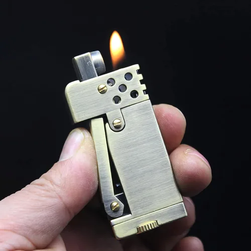 Encendedor vintage antiguo, encendedor de zanja reutilizable, divertidos encendedores de queroseno de metal con llama suave (bronce)
