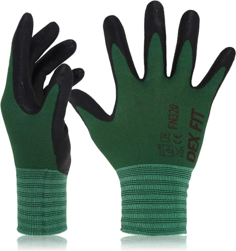Miniatura 7 de DEX FIT FN320 - Guantes de trabajo de nitrilo, ajuste elástico 3D, agarre de potencia, recubierto de espuma resistente, fino y ligero de nailon Negro