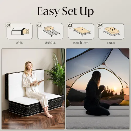 Miniatura 6 de GEMBED Colchón de espuma viscoelástica de tres pliegues tamaño individual, colchón plegable portátil de 6 pulgadas con asa y funda lavable, cama