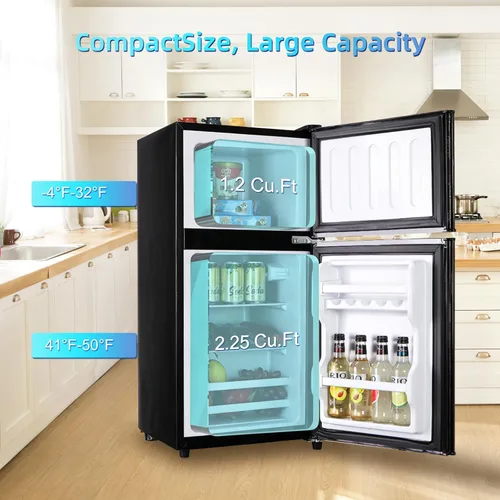 Miniatura 3 de Refrigerador dormitorio con congelador, refrigerador pequeño de 3.45 pies cúbicos con congelador para apartamento, temperatura ajustable de 7