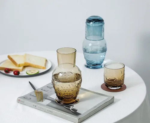 Miniatura 7 de Retro Crown Relief - Jarra de agua de noche de cristal transparente con vaso, jarra y taza de noche