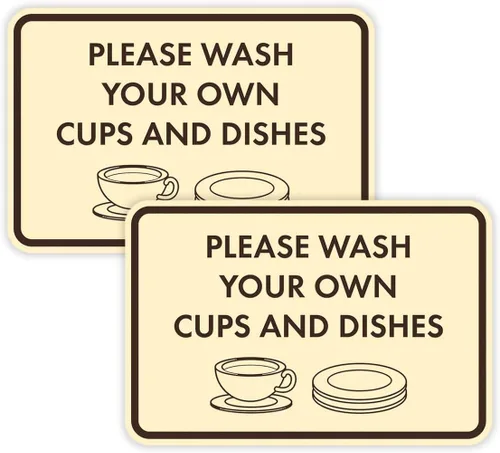 Miniatura 53 de Letrero clásico enmarcado con texto en inglés «Please Wash Your Own Cups and Dishes» (oro cepillado), pequeño