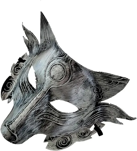 Miniatura 3 de Suministros de rendimiento de Halloween, máscara de cabeza de lobo de animales, accesorios de plateado