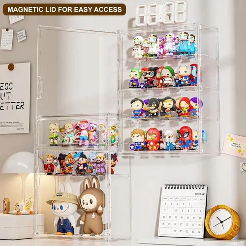 Miniatura 5 de Vitrina de acrílico transparente de 4 niveles para figuras coleccionables montada en la pared, vitrina de exhibición de figuras de hobby