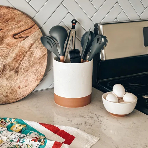 Miniatura 6 de Mora - Soporte de cerámica para utensilios de cocina, cuchara de madera y espátula para encimera, decoración moderna del hogar, organizador