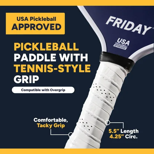 Miniatura 4 de Pala de pickleball Friday, aprobada por USA Pickleball, fibra de carbono duradera, diseño de cuerpo único termoformado, núcleo de panal, superficie